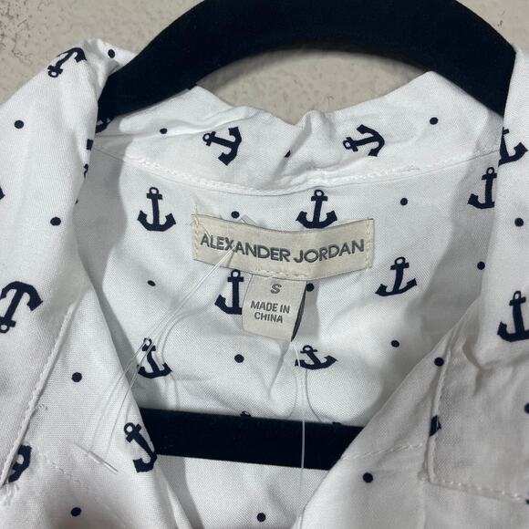 Alexander Jordan Womens Small Anchor Print Shirt White Navy Rayon Short Sleeves - Picture 3 of 7